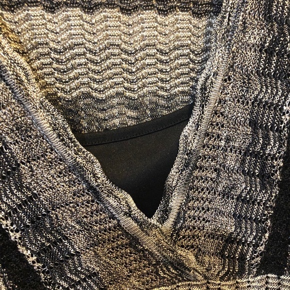 INC metallic‎ knit black faux wrap midi short sleeve polyester dress size Medium - Picture 6 of 9